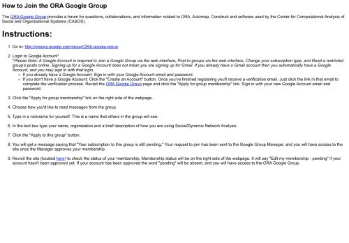 
                            13. How to Join the ORA Google Group - CASOS cmu