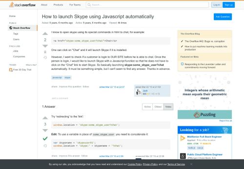 
                            13. How to launch Skype using Javascript automatically - Stack Overflow