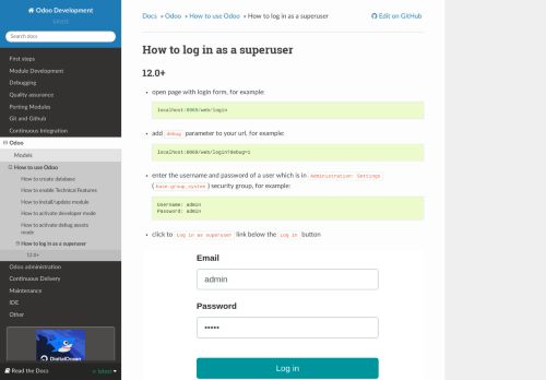 
                            8. How to log in as a superuser — Odoo development master ...