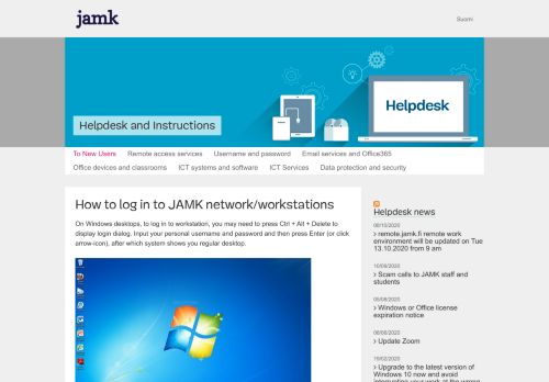 
                            7. How to log in to JAMK network/workstations | Helpdesk