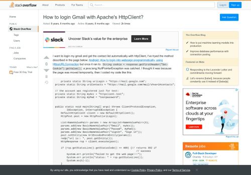 
                            5. How to login Gmail with Apache's HttpClient? - Stack Overflow