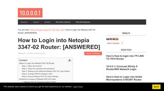 
                            8. How to Login into Netopia 3347-02 Router: [ANSWERED] - 10.0.0.0.1