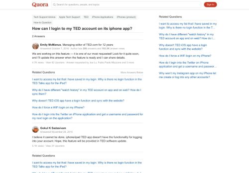 
                            1. How to login to my TED account on its iphone app - Quora