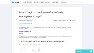 
                            1. How to login to the Pharos-Series' web management page? | TP-Link