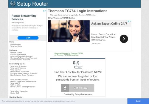 
                            1. How to Login to the Thomson TG784 - SetupRouter