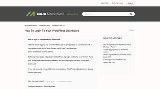 
                            8. How to login to your WordPress Dashboard – MOJO Marketplace