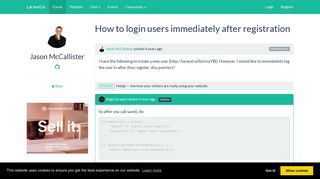 
                            5. How to login users immediately after registration | Laravel.io