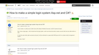 
                            1. How to make a simple login system Asp.net and C#? | The ASP.NET Forums