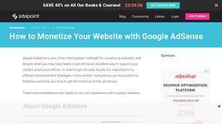 
                            11. How to Monetize Your Website with Google AdSense — SitePoint