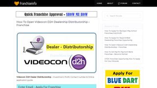 
                            12. How To Open Videocon D2H Dealership Distributorship - Franchise