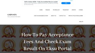 
                            8. How To Pay Acceptance Fees And Check Exam Result On Eksu Portal ...