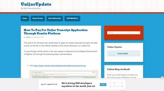 
                            12. How To Pay For Unijos Trancript Application Through Remita Platform