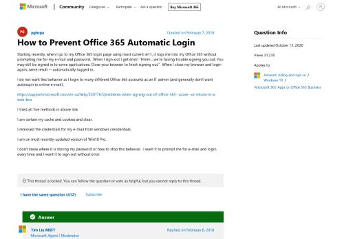 
                            6. How to Prevent Office 365 Automatic Login - Microsoft Community