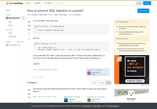 
                            3. How to prevent SQL injection in Laravel? - Stack Overflow