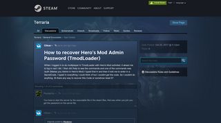 
                            1. How to recover Hero's Mod Admin Password (TmodLoader) :: Terraria ...