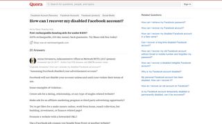 
                            7. How to recover my disabled Facebook account - Quora