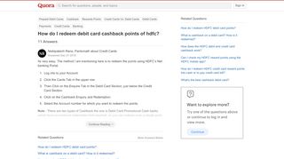 
                            2. How to redeem debit card cashback points of hdfc - Quora