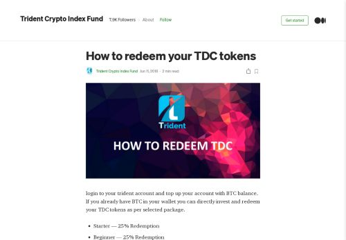 
                            5. How to redeem your TDC tokens – Trident Crypto Index Fund – Medium