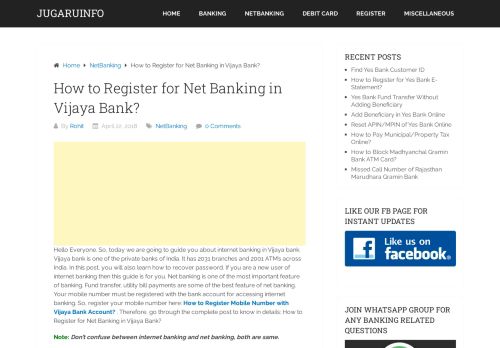 
                            9. How to Register for Internet Banking in Vijaya Bank? - Jugaruinfo