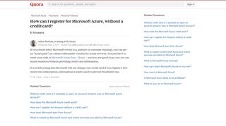 
                            1. How to register for Microsoft Azure, without a credit card - Quora