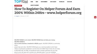 
                            2. How To Register On Helper Forum And Earn 200% Within 24Hrs - www ...