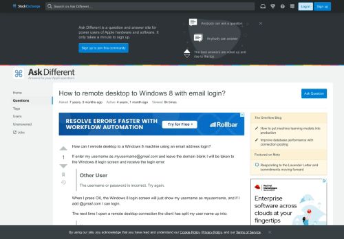 
                            9. How to remote desktop to Windows 8 with email login? - Ask Different