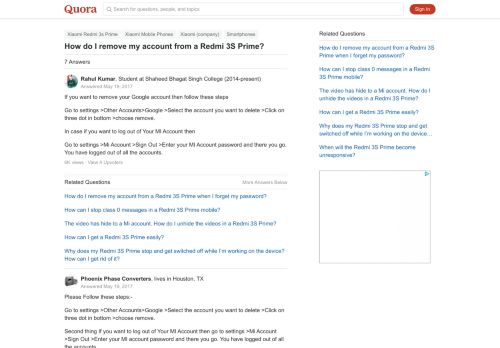 
                            7. How to remove my account from a Redmi 3S Prime - Quora