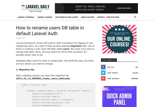 
                            8. How to rename users DB table in default Laravel Auth - Laravel Daily