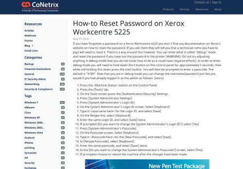 
                            11. How-to Reset Password on Xerox Workcentre 5225 | CoNetrix