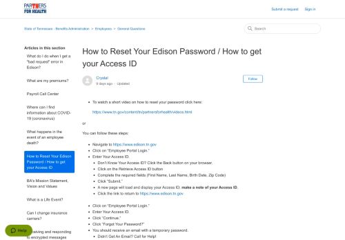 
                            4. How to Reset Your Edison Password – State of Tennessee - Benefits ...