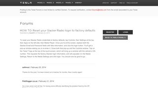
                            5. HOW TO: Reset your Slacker Radio login to factory defaults | Tesla