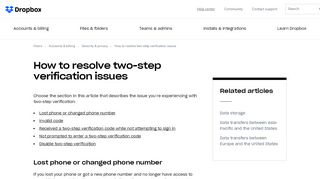 
                            12. How to resolve two-step verification issues – Dropbox Help