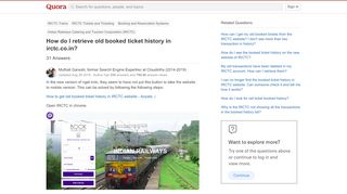 
                            4. How to retrieve old booked ticket history in irctc.co.in - Quora