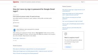 
                            8. How to save my sign in password for Google Gmail login - Quora