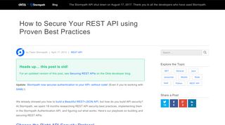 
                            1. How to Secure Your REST API using Proven Best Practices | Stormpath