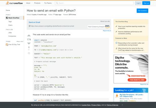 
                            9. How to send an email with Python? - Stack Overflow