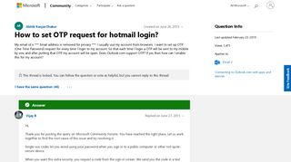 
                            3. How to set OTP request for hotmail login? - Microsoft Community