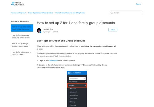 
                            10. How to set up 2 for 1 and family group discounts - Who is Race Roster?