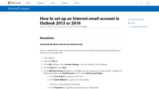 
                            6. How to set up an Internet email account in Outlook 2013 or 2016