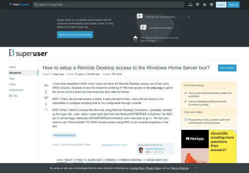 
                            13. How to setup a Remote Desktop access to the Windows Home Server ...