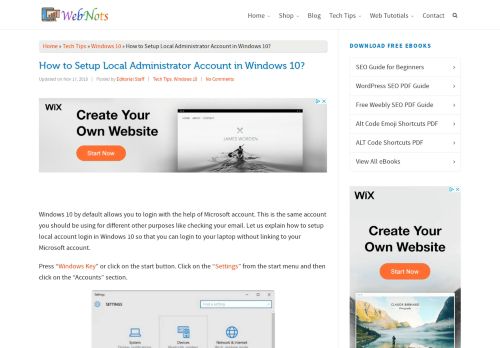 
                            1. How to Setup Local Administrator Account in Windows 10? » WebNots