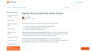 
                            2. How to sign into your UserVoice account (admin console) – Customer ...