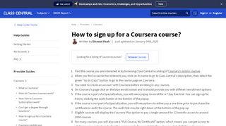 
                            7. How to sign up for a Coursera course? | Class Central Help Center