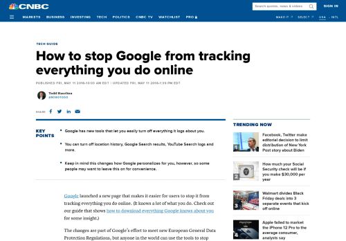 
                            10. How to stop Google from tracking everything you do online - CNBC.com