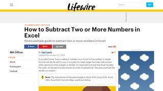 
                            3. How to Subtract Two or More Numbers in Excel - Lifewire