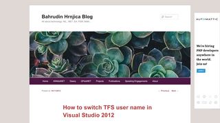 
                            13. How to switch TFS user name in Visual Studio 2012 | Bahrudin Hrnjica ...