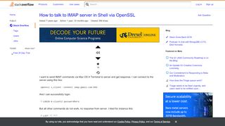 
                            1. How to talk to IMAP server in Shell via OpenSSL - Stack Overflow