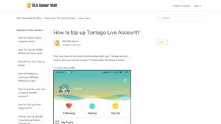 
                            2. How to top up Tamago Live Account? – SEA Gamer Mall Sdn Bhd