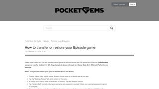 
                            3. How to transfer or restore your Episode game – Pocket Gems Help ...