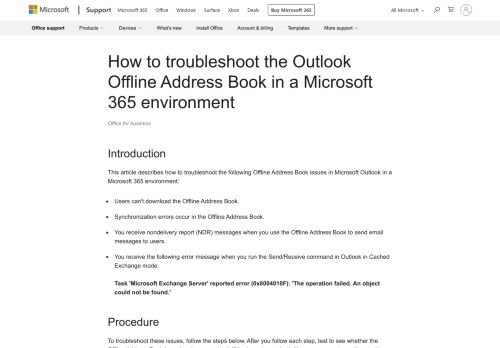 
                            1. How to troubleshoot the Outlook Offline Address Book in an Office 365 ...